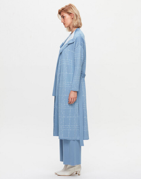 T25K-9002 Beli Kuşaklı Triko Hırka PB13E-BLUE - 2