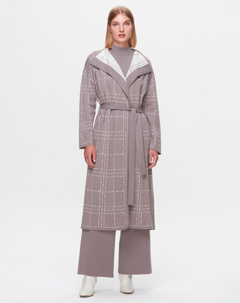 Beli Kuşaklı Triko Vizon Hırka - 1