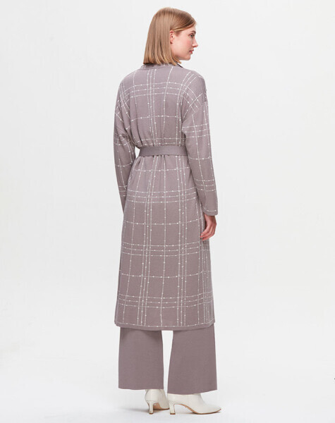 Beli Kuşaklı Triko Vizon Hırka - 2