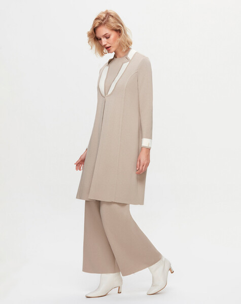 T25K-9003 Collar Detailed Agraffiti Long Cardigan - 4