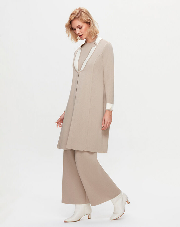 T25K-9003 Collar Detailed Agraffiti Long Cardigan - 4