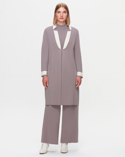T25K-9003 Collar Detailed Agraffiti Long Cardigan - 9