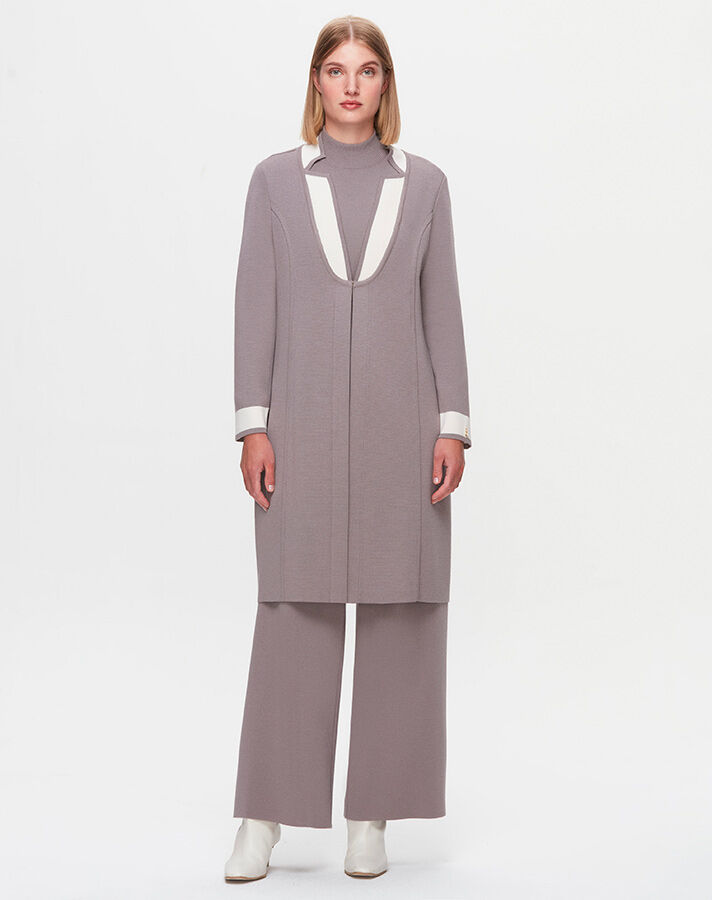 T25K-9003 Collar Detailed Agraffiti Long Cardigan - 9