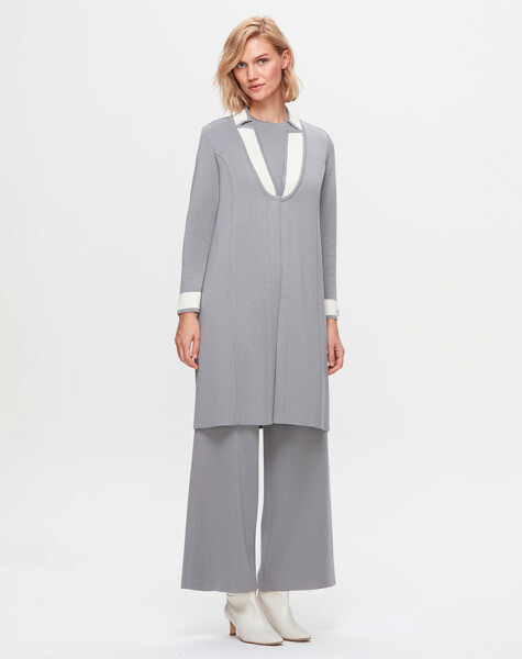 T25K-9003 Collar Detailed Agraffiti Long Cardigan - 11