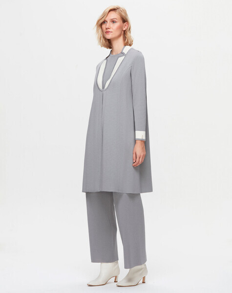 T25K-9003 Yaka Detaylı Agraflı Uzun Hırka VİALE-GREY - 2