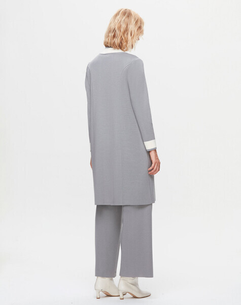 T25K-9003 Yaka Detaylı Agraflı Uzun Hırka VİALE-GREY - 3