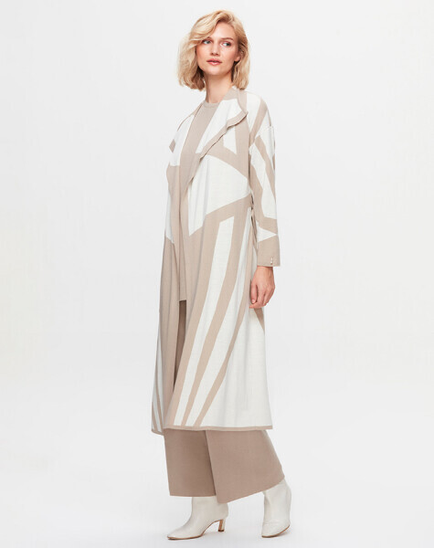 T25K-9005 Şal Yaka Desenli Uzun Stone Hırka - 1