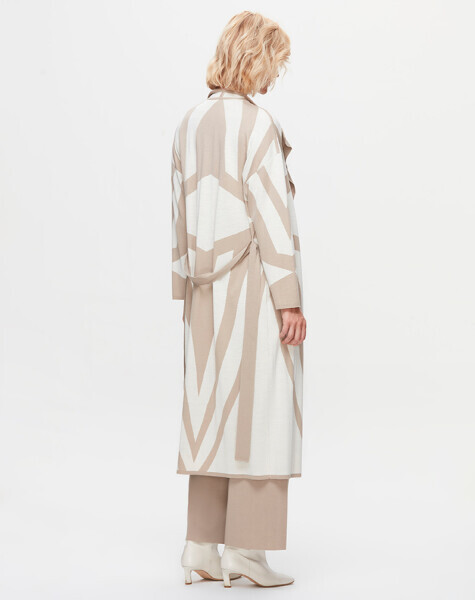 T25K-9005 Şal Yaka Desenli Uzun Stone Hırka - 2