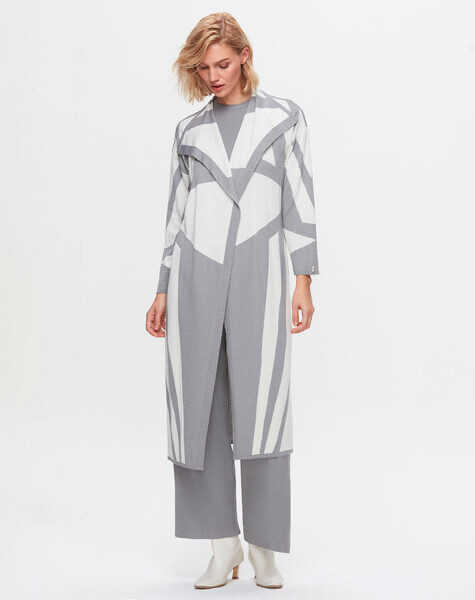 T25K-9005 Şal Yaka Desenli Uzun Hırka VİALE-GREY - MISS DALIDA (1)