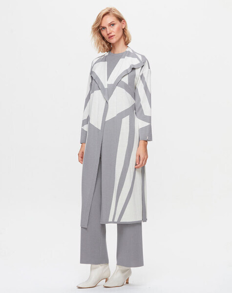 T25K-9005 Şal Yaka Desenli Uzun Hırka VİALE-GREY - MISS DALIDA