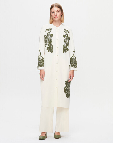 T25K-9017 Önü Çiçek Desenli Hırka FEDE-ECRU / FARAD-GREEN - 1