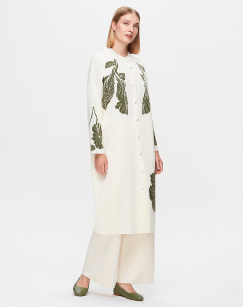 T25K-9017 Önü Çiçek Desenli Hırka FEDE-ECRU / FARAD-GREEN - 2