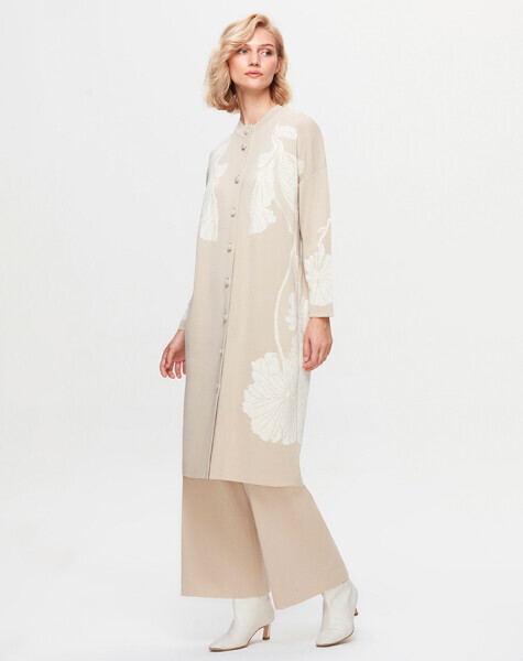 T25K-9017 Önü Çiçek Desenli Hırka YY216-BEİGE 