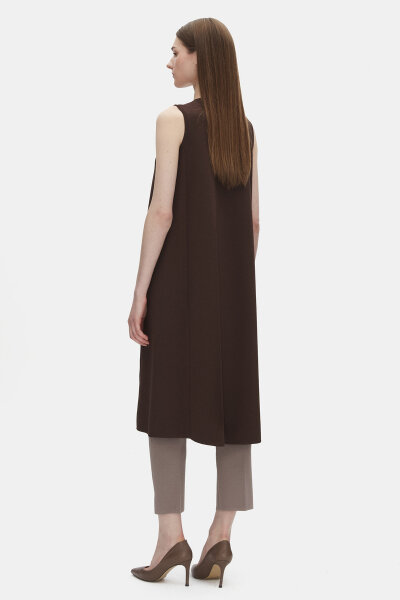 Fermuarlı Uzun Triko Kahverengi Yelek - MISS DALIDA (1)
