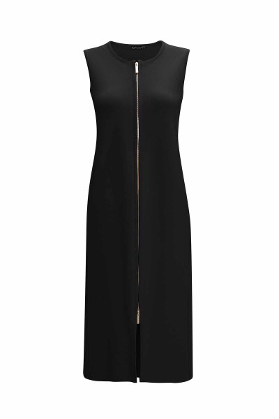 Fermuarlı Uzun Triko Siyah Yelek - MISS DALIDA