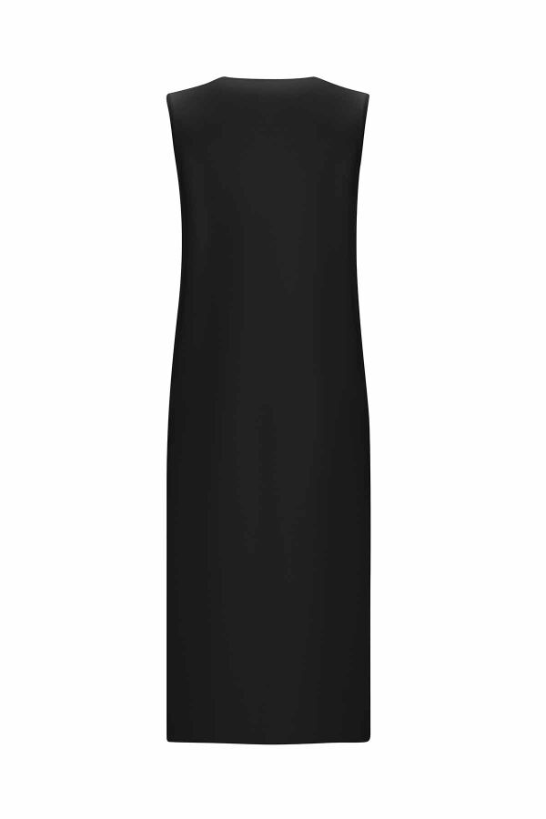 Fermuarlı Uzun Triko Siyah Yelek - 2