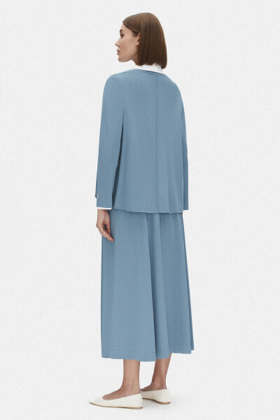 Düz Renk Triko Kloş Mavi Etek - 2