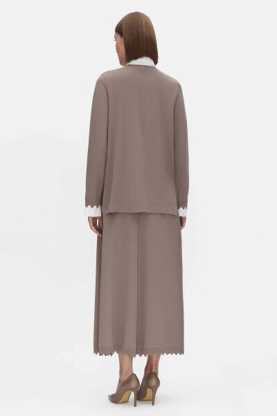 Etek Ucu Dilimli Triko Vizon Etek - 2