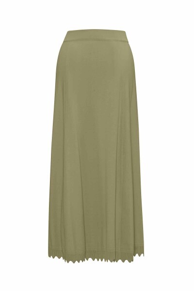 Etek Ucu Dilimli Triko Olive Etek - 2