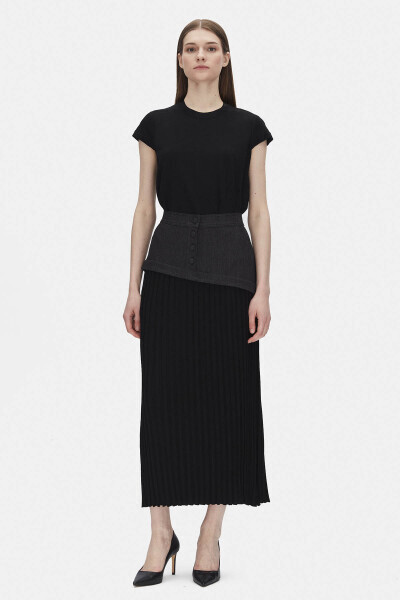 Denim Detaylı Fitilli Kalem Siyah Etek - MISS DALIDA