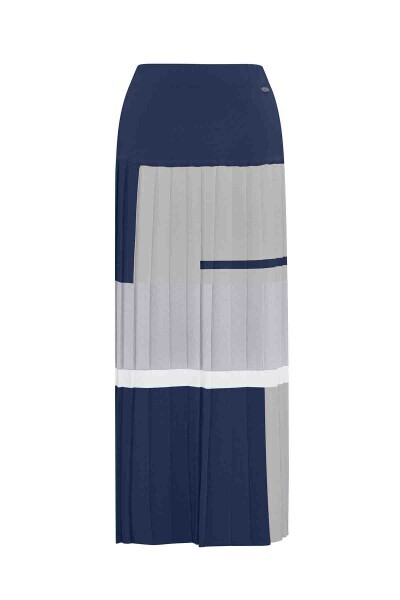 Renkli Çizgili Triko Plise Indigo Etek 