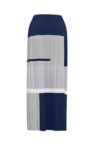 Renkli Çizgili Triko Plise Indigo Etek - 2