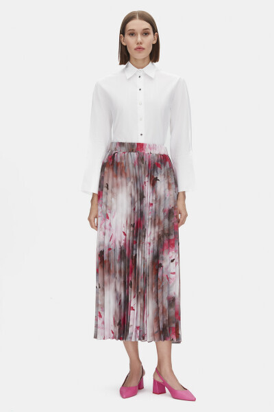 Desenli Plise Pembe Etek - 1