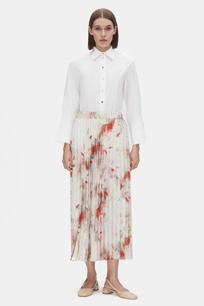 Desenli Plise Turuncu Etek - MISS DALIDA