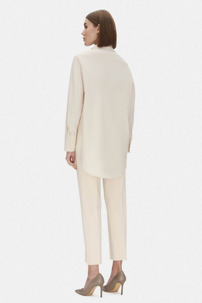 Parlak Taş Detaylı Poplin Pudra Gömlek - MISS DALIDA (1)