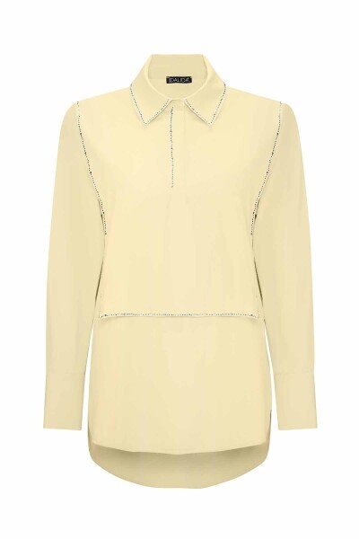 Parlak Taş Detaylı Poplin Sarı Gömlek - MISS DALIDA