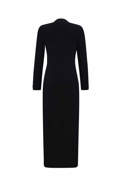 Yuvarlak Yaka Fitil Detaylı Siyah Elbise - MISS DALIDA (1)