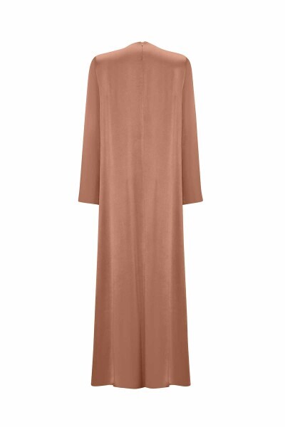 Yuvarlak Yaka Cupro Camel Elbise - 2