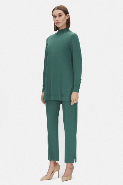 Uzun Kollu Triko Yeşil Tunik 