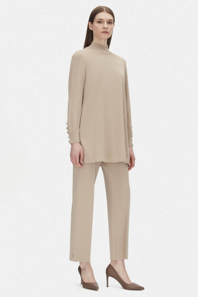 Uzun Kollu Triko Vizon Tunik - Miss Dalida