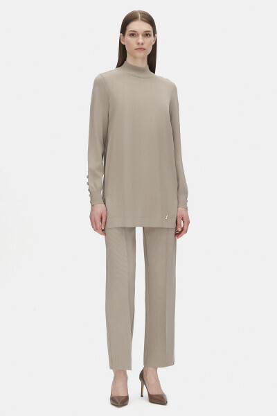 Uzun Kollu Triko Tunik Gri 1381-DARK - 19