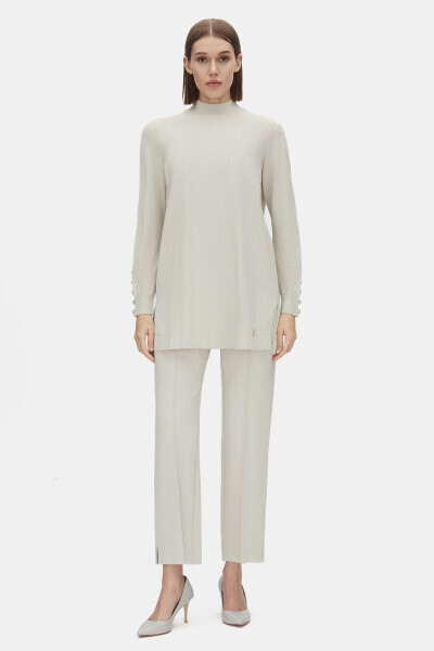 Uzun Kollu Triko Tunik Gri 1381-DARK - 22