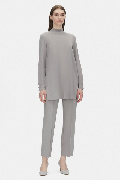 Uzun Kollu Triko Açık Gri Tunik 