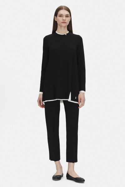 Yakası Yırtmaçlı Triko Siyah Tunik - MISS DALIDA (1)