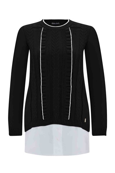 Saç Örgü Detaylı Triko Siyah Tunik - Miss Dalida