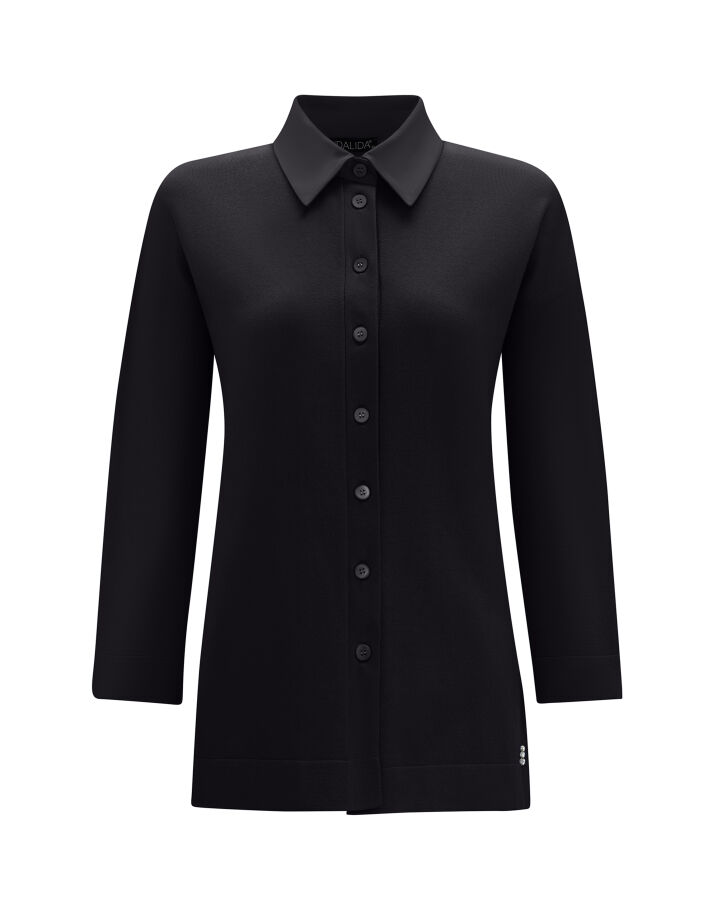 Gömlek Yaka Triko Siyah Tunik - 1