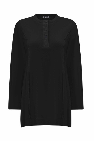 Yakası Düğmeli Triko Siyah Tunik - MISS DALIDA