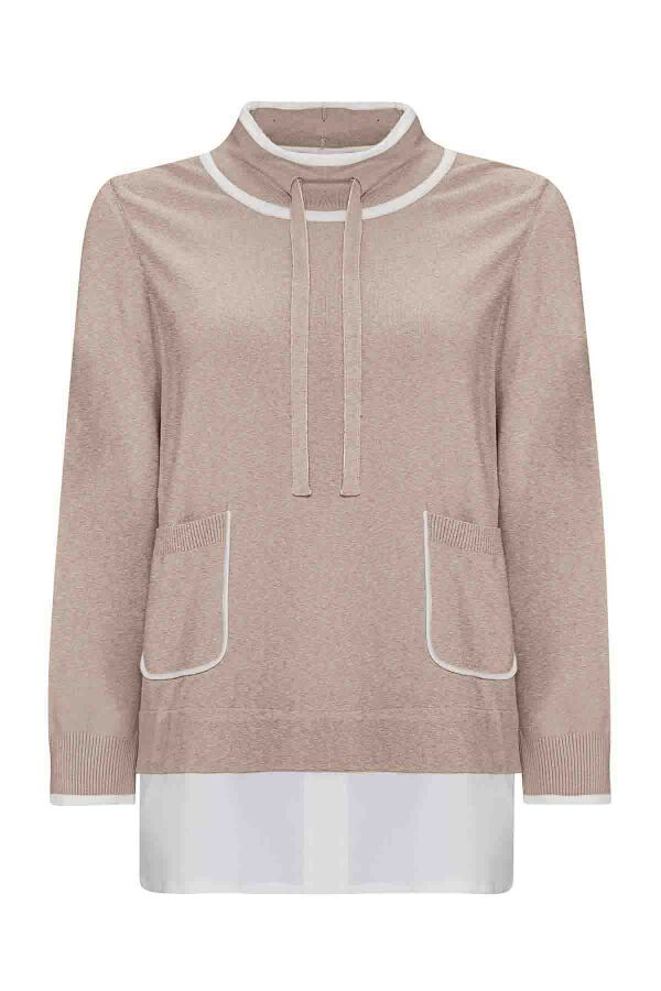 Yakası Büzgülü Cepli Triko Vizon Tunik - 1