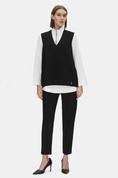 V Yaka Kolsuz Triko Siyah Tunik - 1