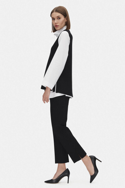 V Yaka Kolsuz Triko Siyah Tunik - 2