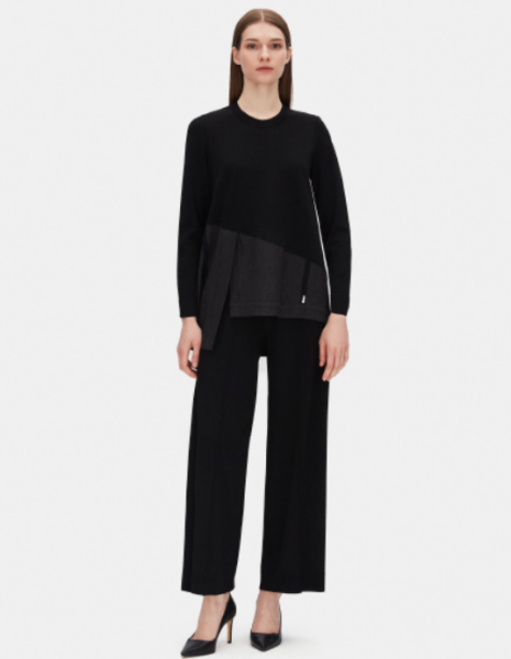 Düz Renk Triko Denim Detaylı Siyah Tunik - MISS DALIDA