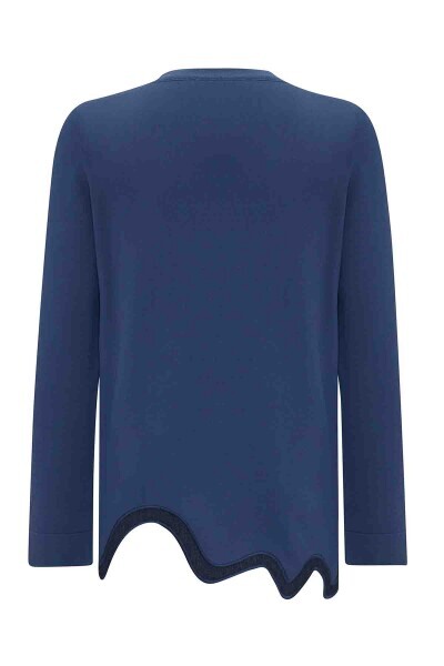 Asimetrik Denim Detaylı Triko İndigo Tunik - Miss Dalida (1)
