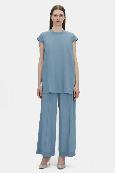 Bol Paça Triko Koyu Mavi Pantolon - 1