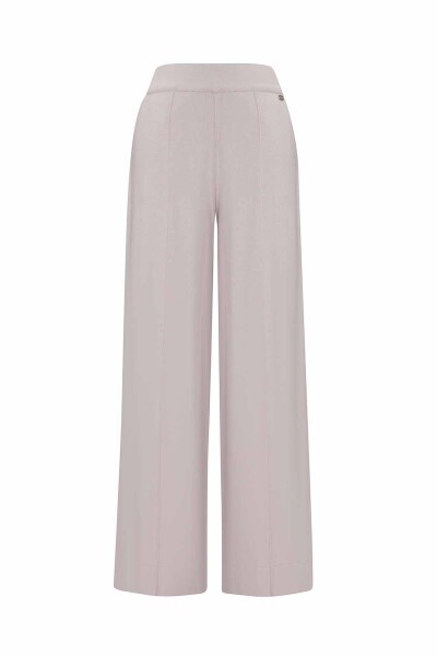 Önü Dikişli Bol Paça Krem Pantolon - 2