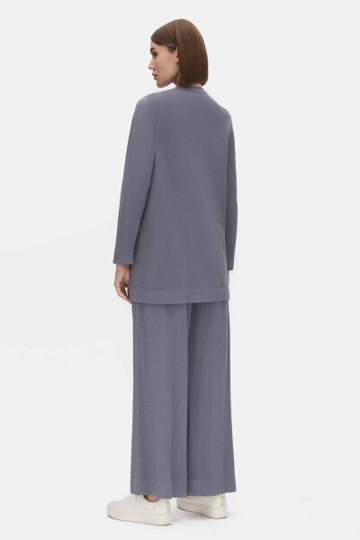Önü Dikişli Bol Paça Gri Pantolon - 2