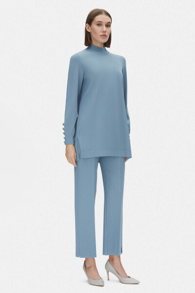 Boru Paça Triko Açık Mavi Pantolon - 1